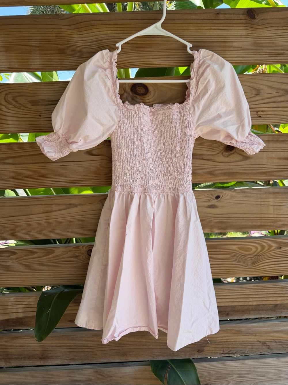 miami Pale Pink Smocked Bodice Puff Sleeve Casual Dress